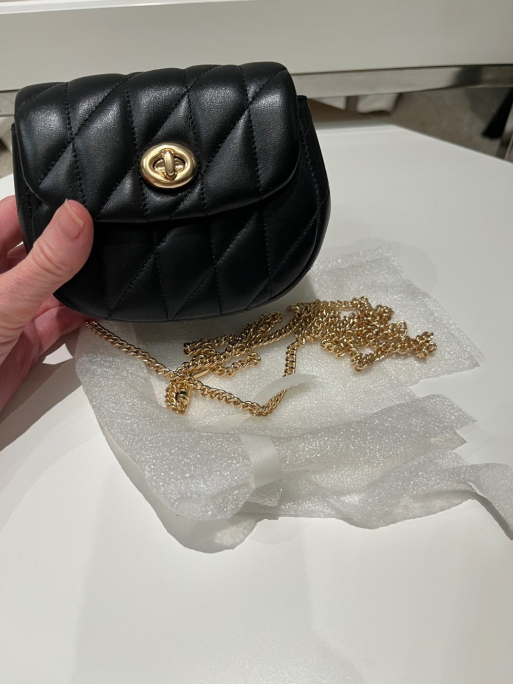 Quilted Black Leather Crossbody Bag with Gold Turn-Lock - Picture 3 of 4